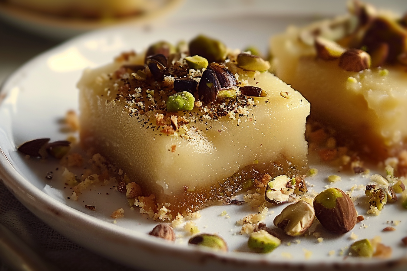 Easy Brown Butter Honey Pistachio: 4 Irresistible Treats 1 A plate of golden-brown butter honey pistachio treats garnished with crushed pistachios and drizzled honey