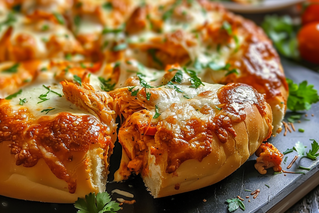 Easy Buffalo Chicken Pizza Dip: 4 Spicy Recipes 1 A creamy buffalo chicken pizza dip served in a white bowl, garnished with green onions and surrounded by tortilla chips.