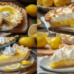 A slice of old fashioned lemon pie topped with whipped cream and lemon zest on a white plate