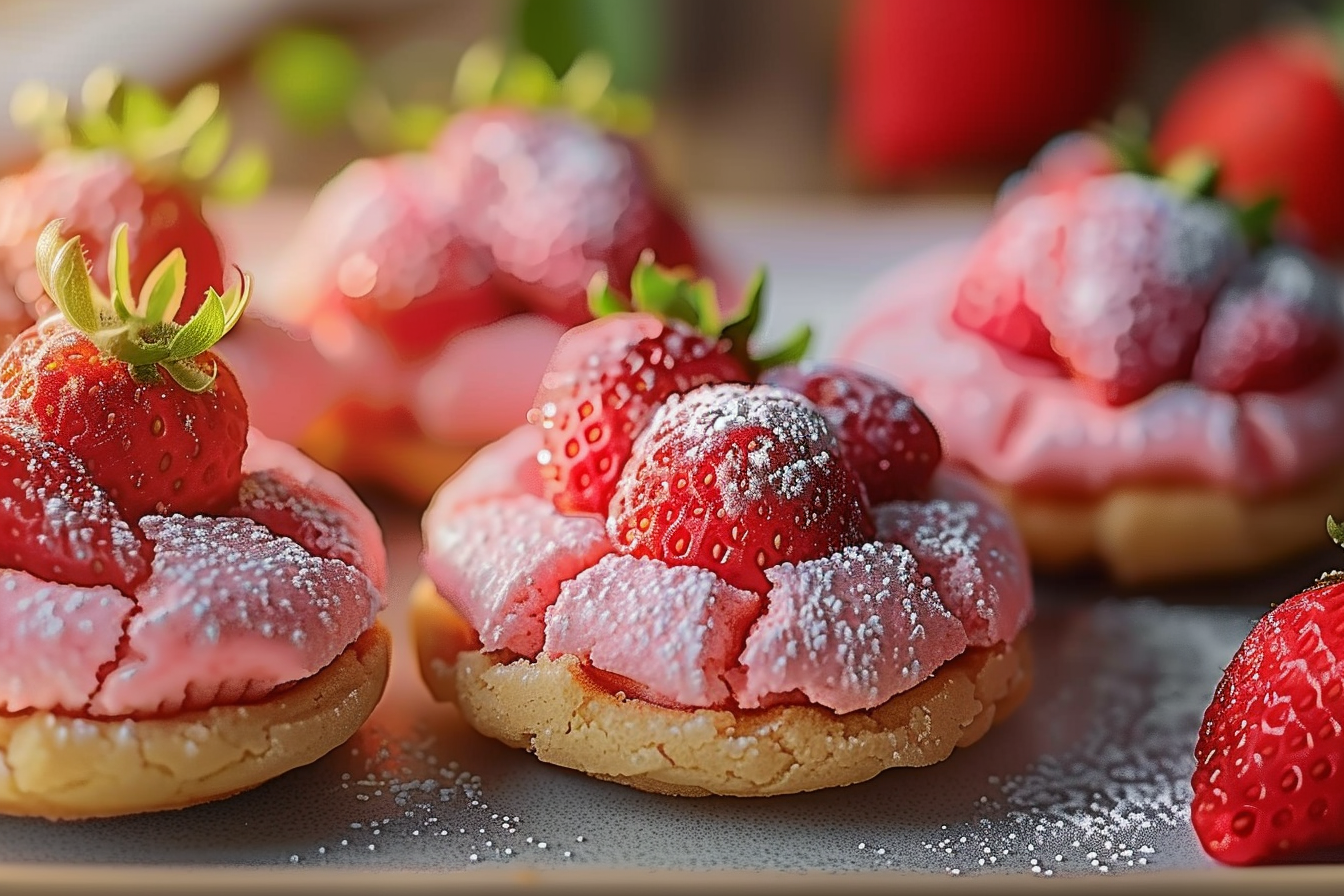 Easy strawberry sugar cookies recipe 5 1 A plate of freshly baked strawberry sugar cookies decorated with pink icing and sprinkles
