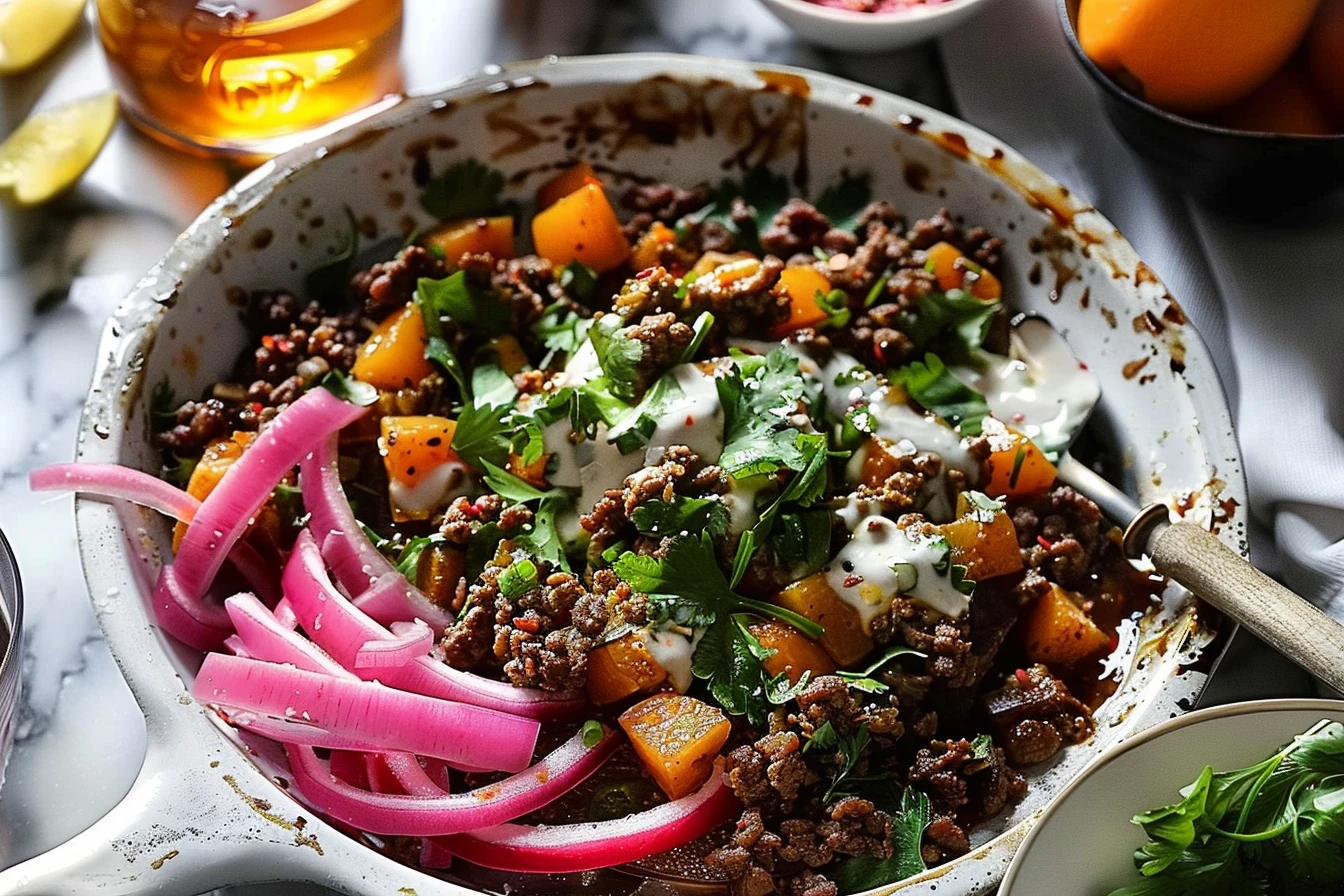 Easy street corn beef sweet 5 1 A vibrant bowl of street corn beef sweet topped with fresh cilantro and lime wedges