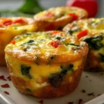 Colorful egg muffins shaped like hearts, garnished with fresh herbs and served on a white plate.