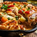 A delicious gluten free chicken pot pie topped with golden flaky crust and fresh herbs