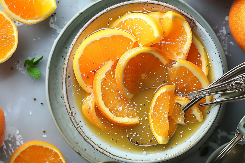 Orange Vinaigrette Bright Citrus: 5 Amazing Recipes 1 A vibrant orange vinaigrette in a glass jar with fresh oranges and herbs