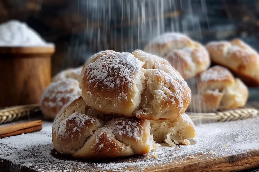 A plate of soft fluffy gluten free cinnamon rolls topped with creamy icing and sprinkled with cinnamon.