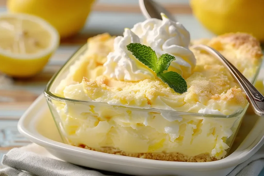 A creamy bowl of tangy lemon cream cheese topped with lemon zest and fresh herbs, served with crackers.