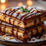 A delicious brown sugar pop tart topped with icing and sprinkles, placed on a rustic wooden table.