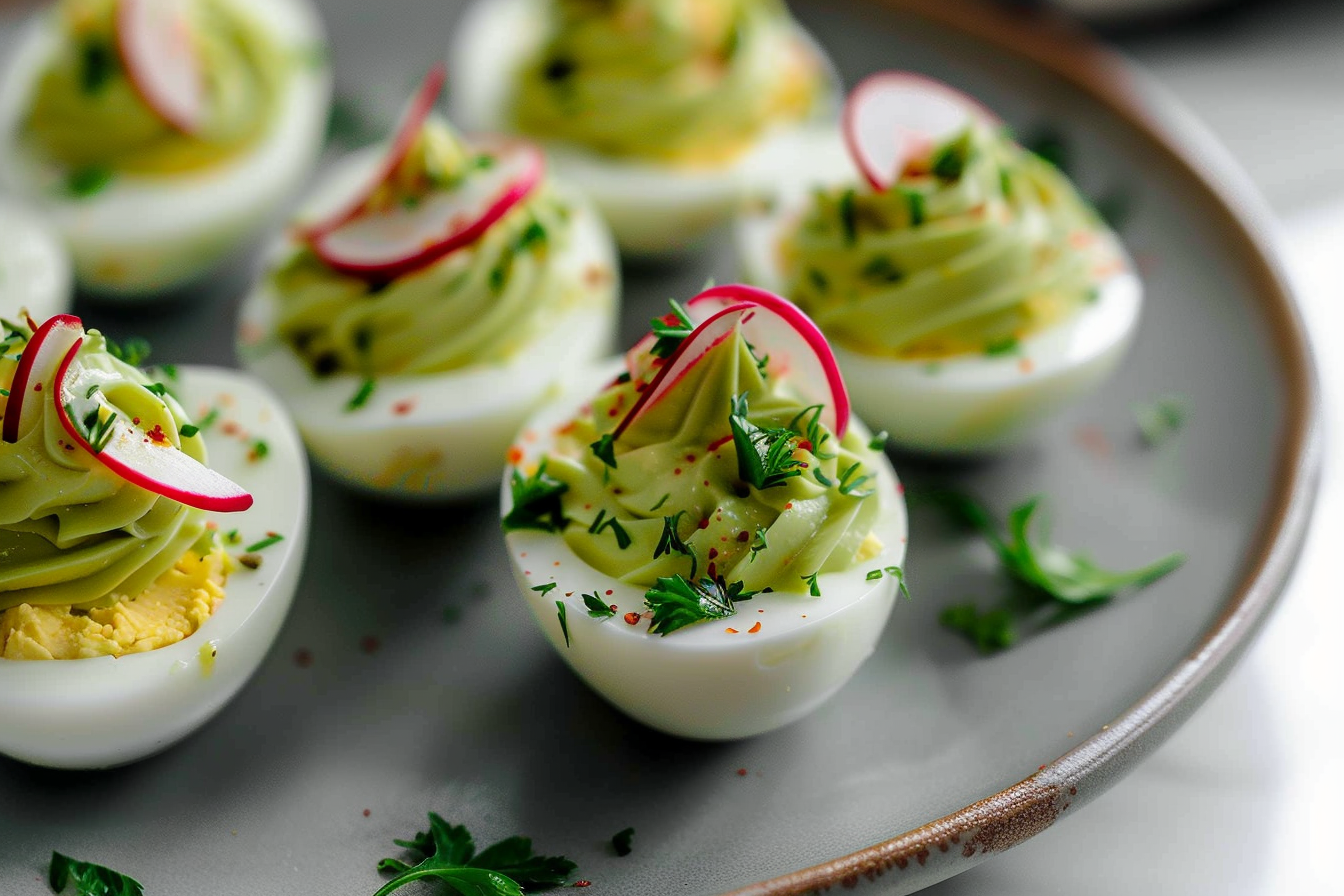 easy avocado deviled eggs top