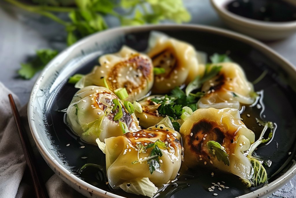 Easy Cabbage Dumplings That Are 5 Incredible Low Carb 1 Golden-brown cabbage dumplings served on a white plate with a dipping sauce