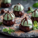 A plate of mint chocolate kiss blossom cookies topped with chocolate kisses and mint leaves