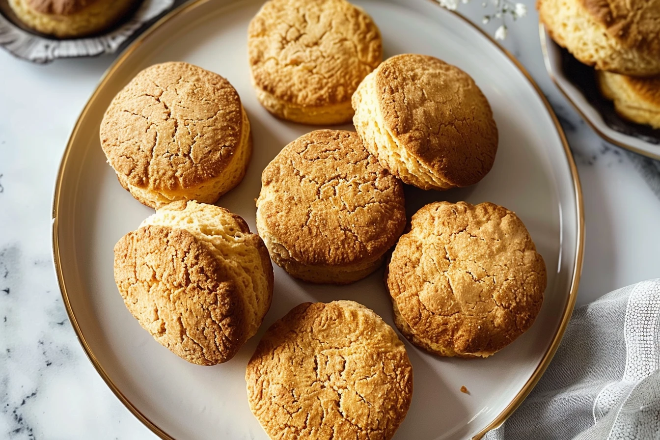 Freshly baked pumpkin spice biscuits on a wooden cutting board, sprinkled with cinnamon and surrounded by autumn leaves.