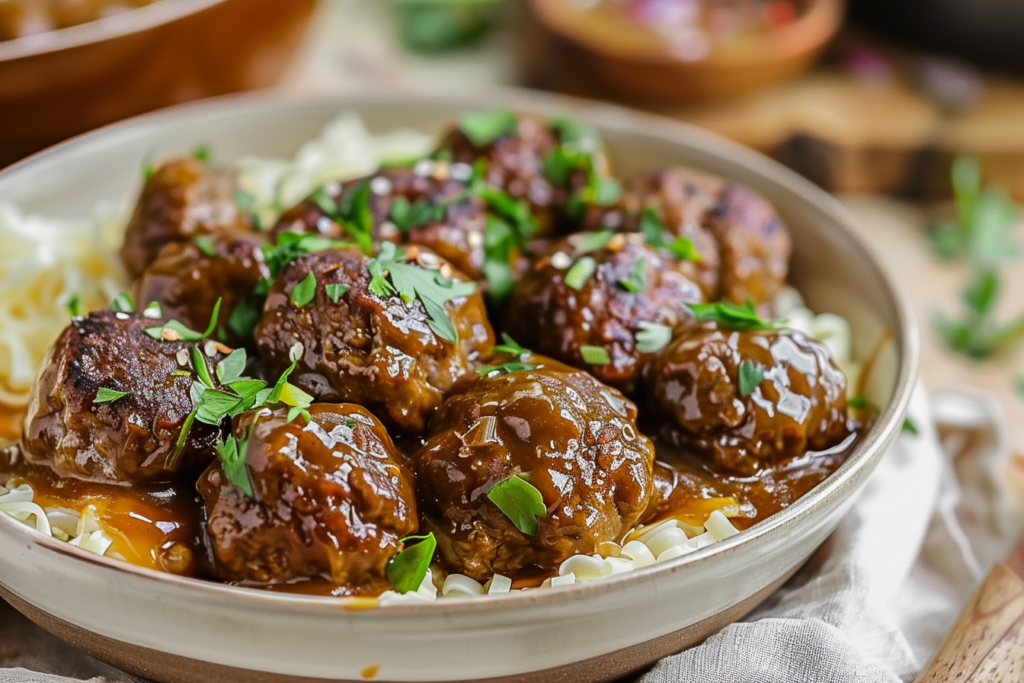 Easy Savor Salisbury Steak Meatballs: 5 Irresistible Recipes 1 A plate of savory Salisbury steak meatballs garnished with parsley and served with mashed potatoes and gravy.