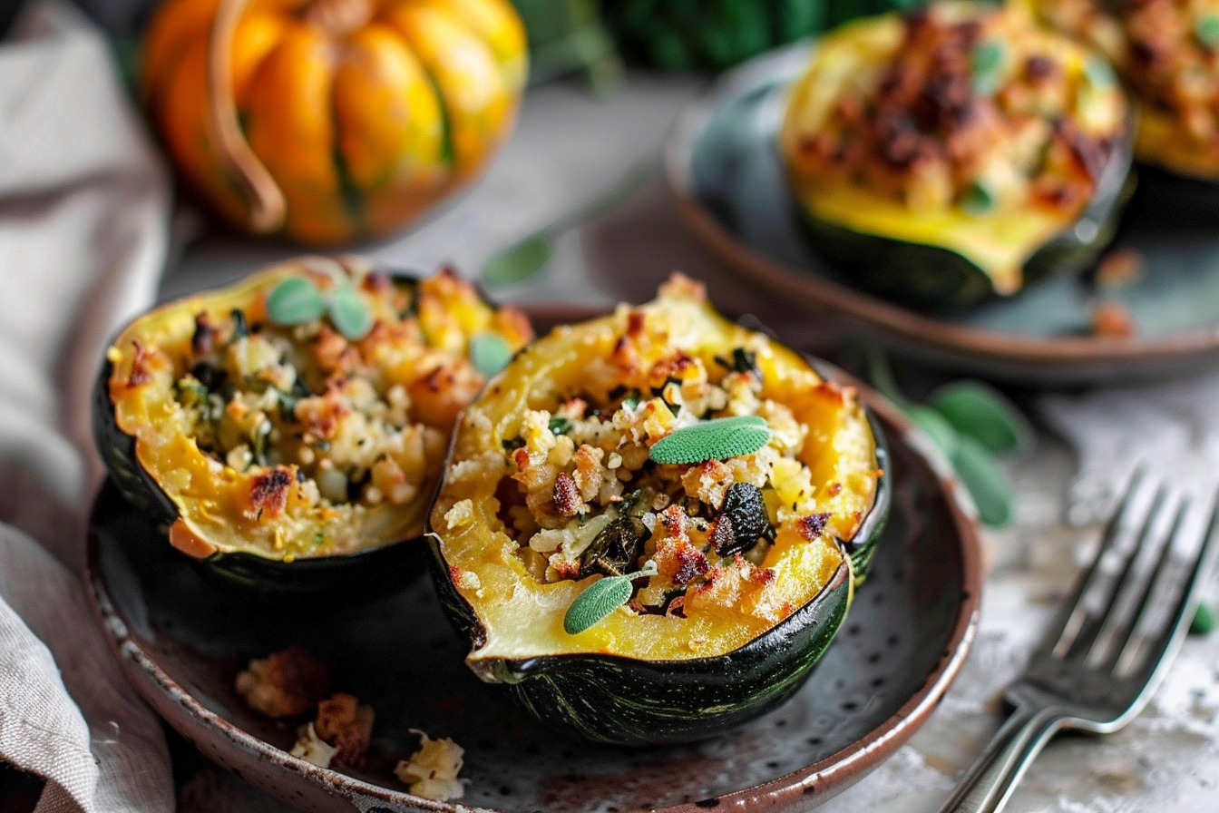easy stuffed acorn squash ground top