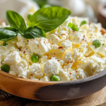 A bowl of high protein cottage cheese topped with fresh berries and mint leaves