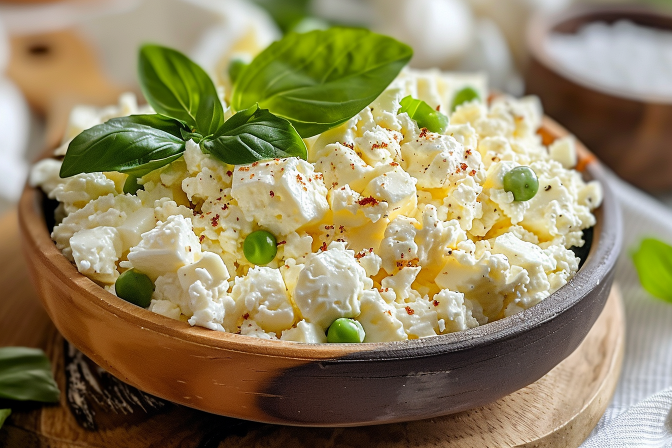 A bowl of high protein cottage cheese topped with fresh berries and mint leaves