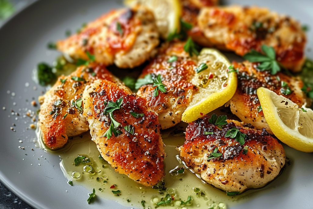 Lemon Chicken Romano Crispy: 7 Secrets to Perfection 1 A beautifully plated lemon chicken romano crispy garnished with fresh herbs and lemon slices
