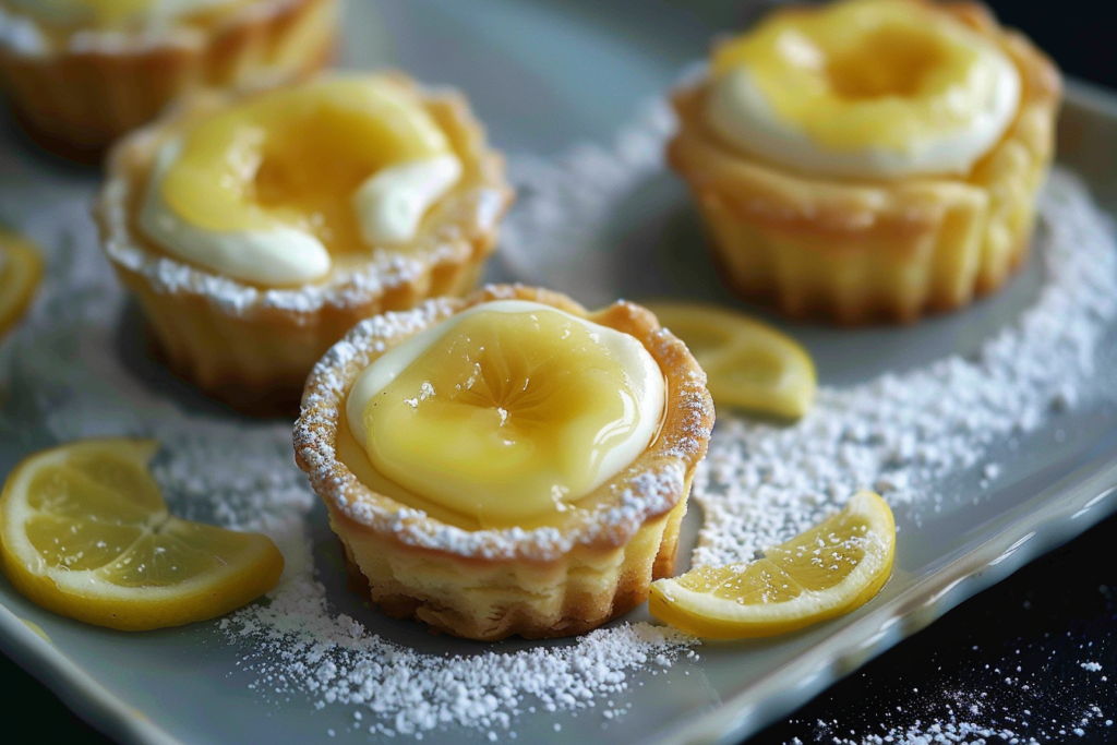 A plate of freshly baked lemon cookie cups topped with lemon zest and icing
