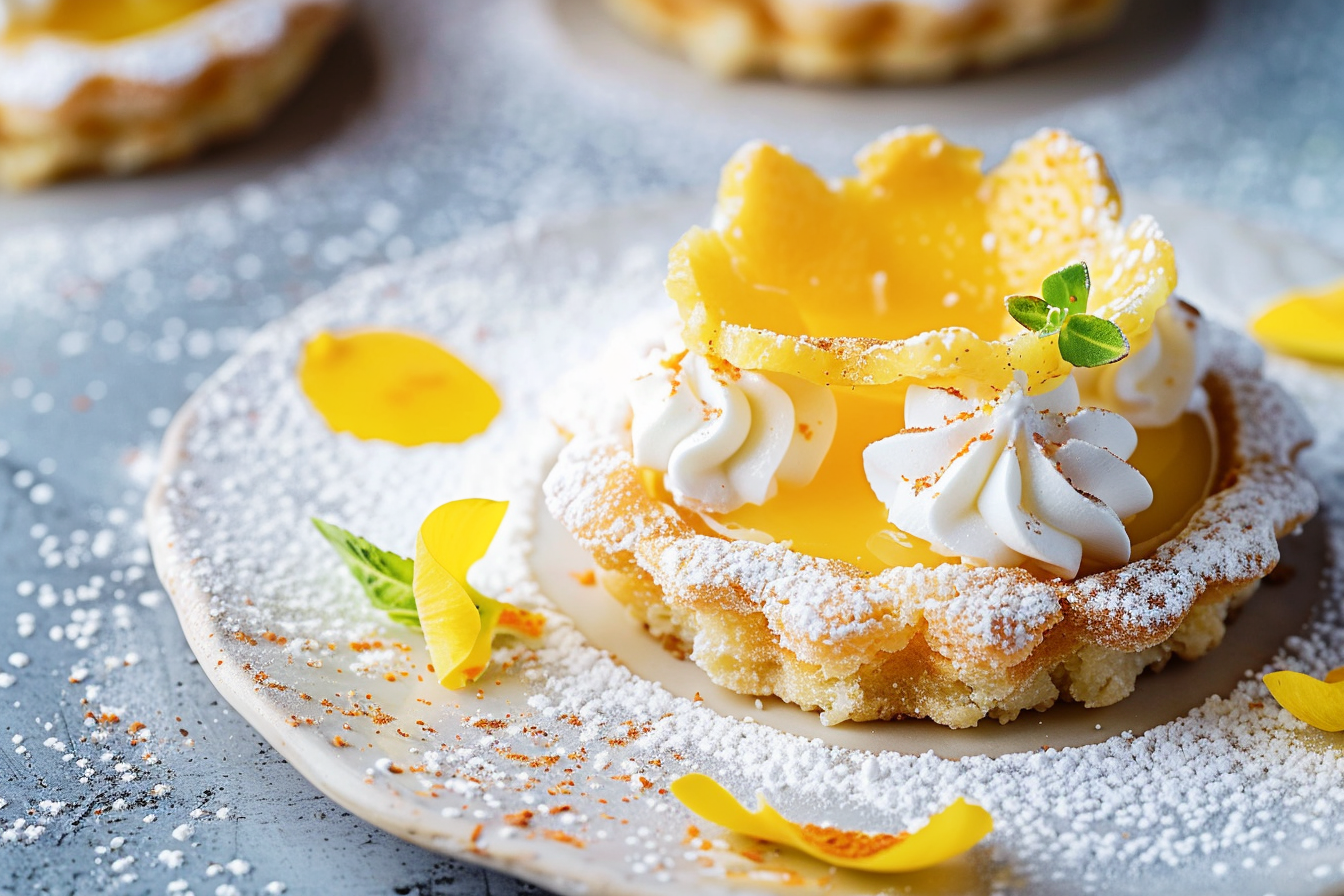 lemon curd tartlets: 8 Incredible Ideas to Make 1 A close-up of beautifully arranged lemon curd tartlets topped with fresh berries and mint leaves.