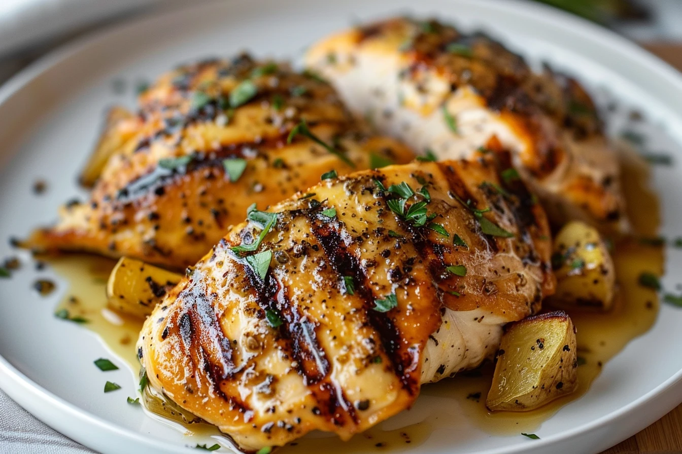 mustard chicken marinade recipe: 3 Easy & Delicious Recipes 1 A bowl of mustard chicken marinade with herbs and spices, surrounded by fresh chicken breasts and mustard jars.