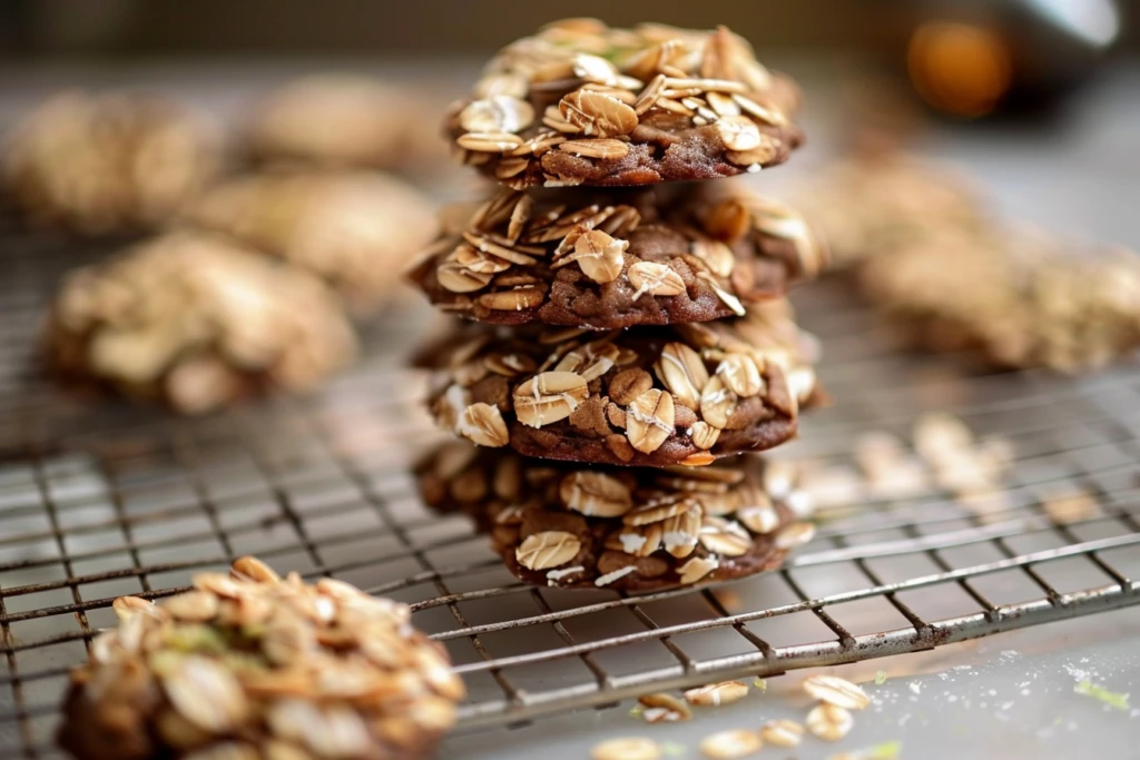 A plate of delicious no-bake preacher cookies topped with chocolate and nuts, ready to serve.