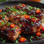 A delicious one pan honey BBQ dish with grilled chicken, vibrant vegetables, and a glossy glaze