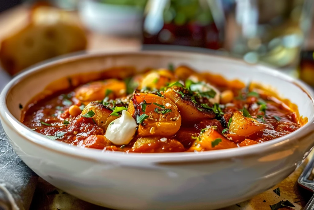 A beautifully plated dish of savory Italian sweet potato topped with herbs and spices