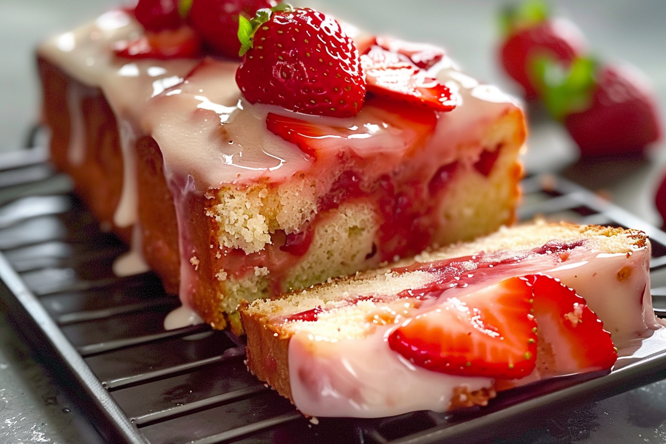 strawberry glazed pound cake end