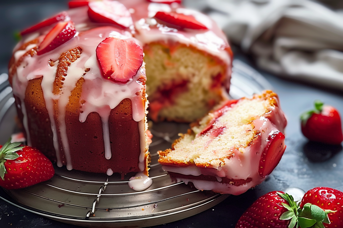 strawberry glazed pound cake top
