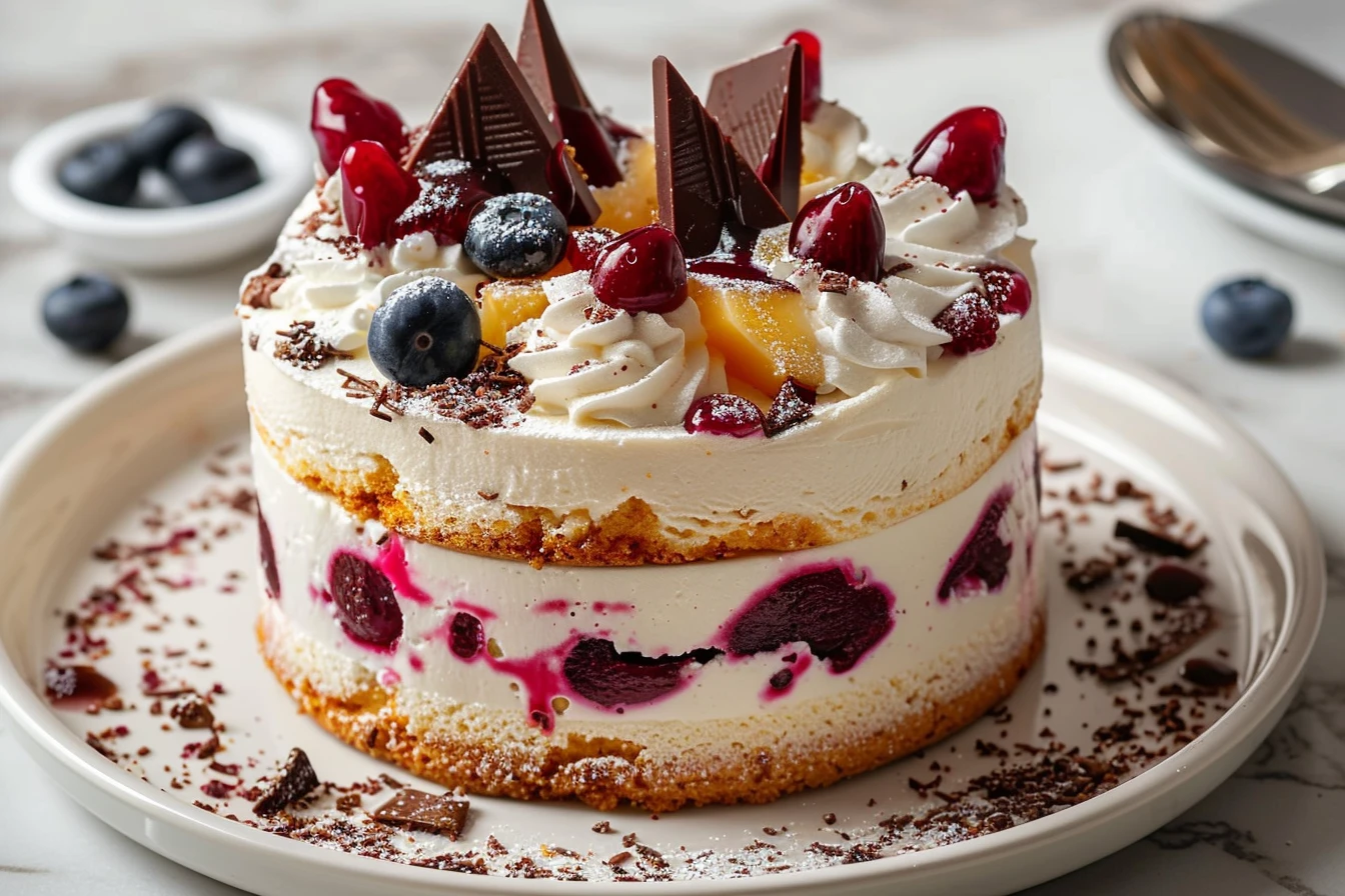 white forest cake recipe: 8 Simple & Tasty Recipes 1 A beautifully decorated white forest cake topped with cherries and chocolate shavings
