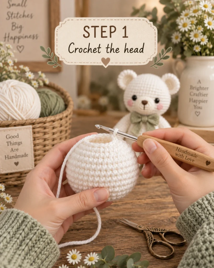 Easy White Crochet Bear Pattern with Sage Bow 2 11