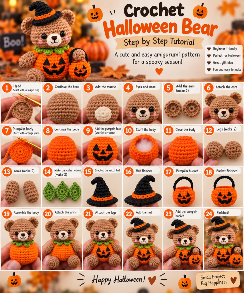 Crochet Halloween Bear Pattern – Cute Pumpkin Amigurumi Tutorial 2 121