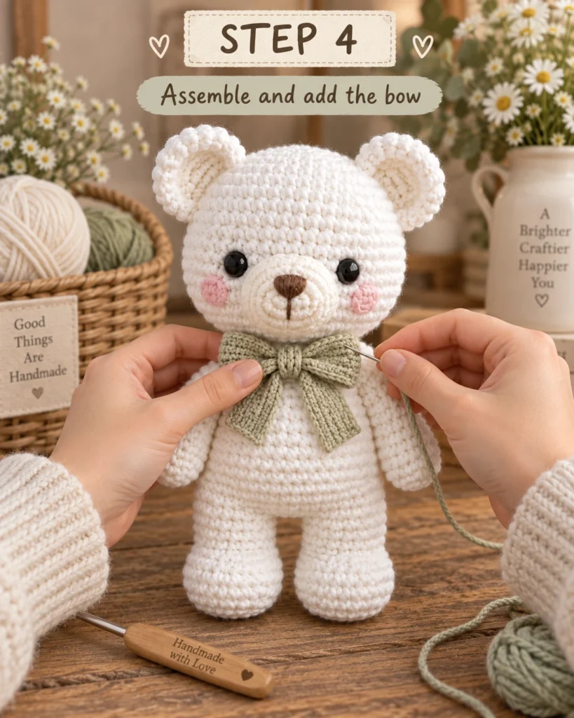Easy White Crochet Bear Pattern with Sage Bow 5 1211