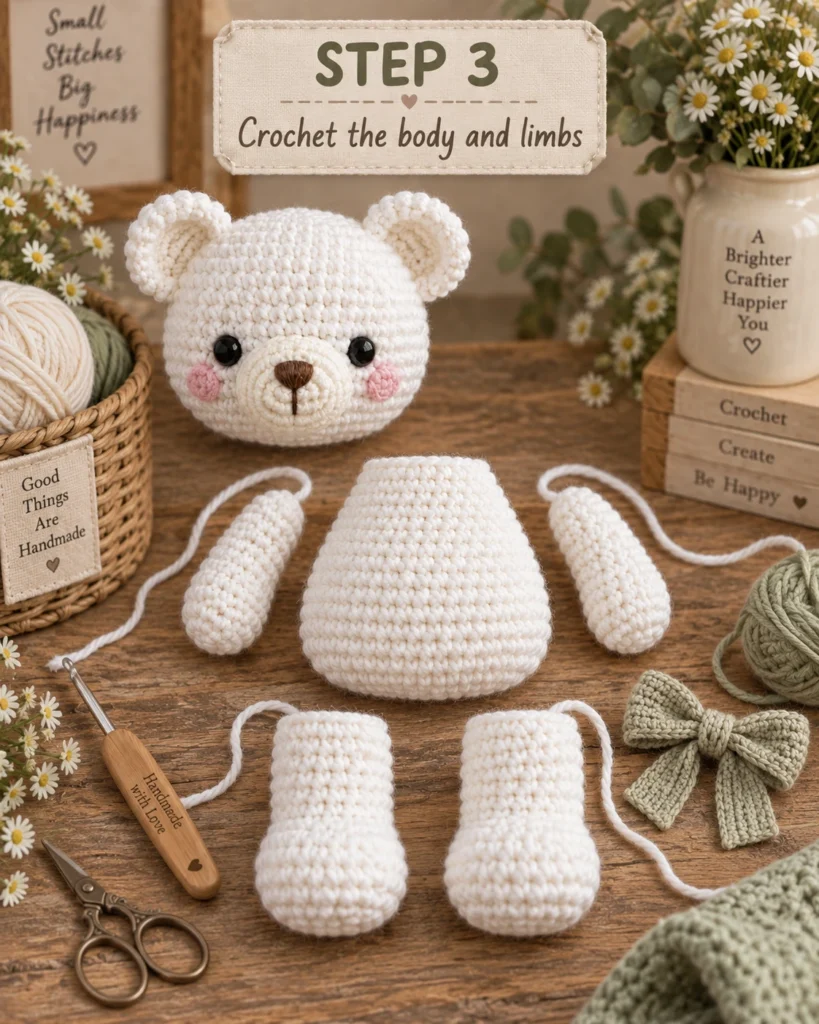 Easy White Crochet Bear Pattern with Sage Bow 4 134