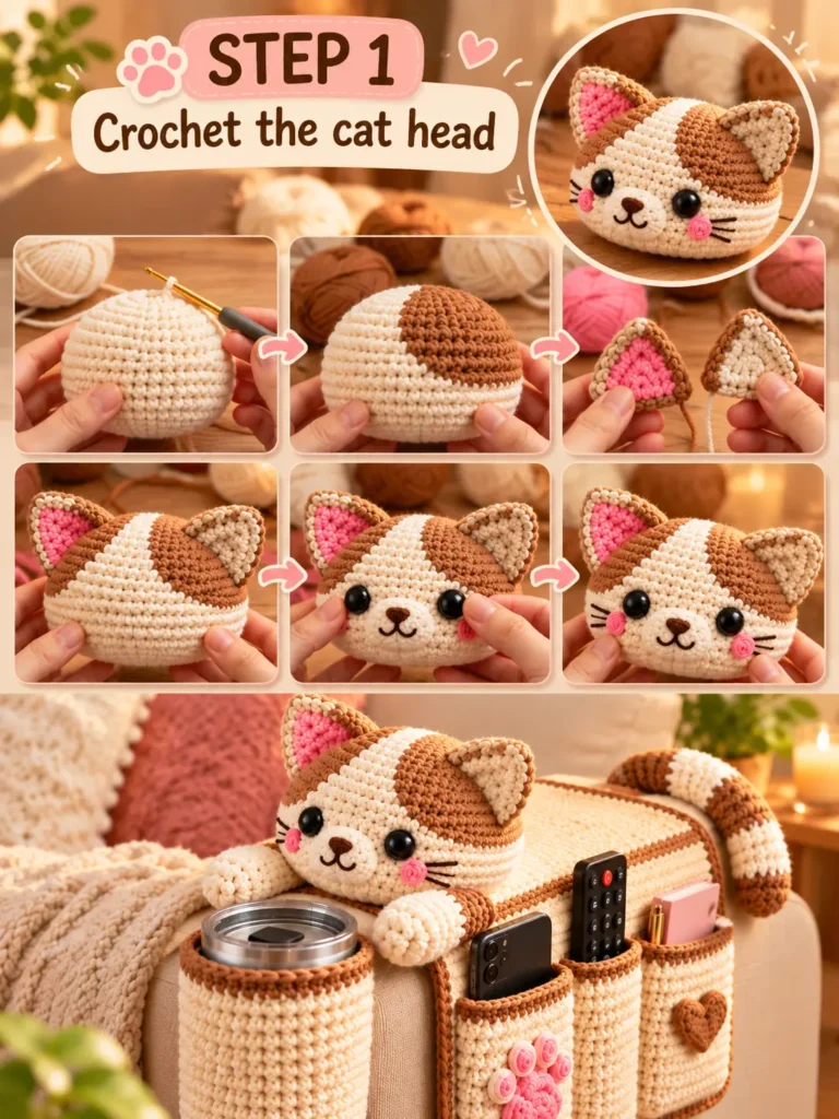 Crochet Cat Armrest Organizer with Cup Holder – Cozy Sofa Caddy Tutorial 2 c074ab19 c158 45c7 ac8b 2fd7e8424361
