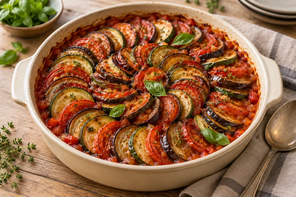 Baked Ratatouille with Tomatoes, Zucchini, and Eggplant