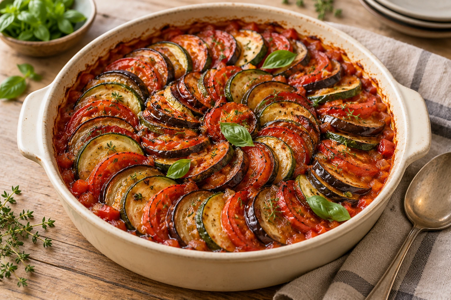 Baked Ratatouille with Tomatoes, Zucchini, and Eggplant
